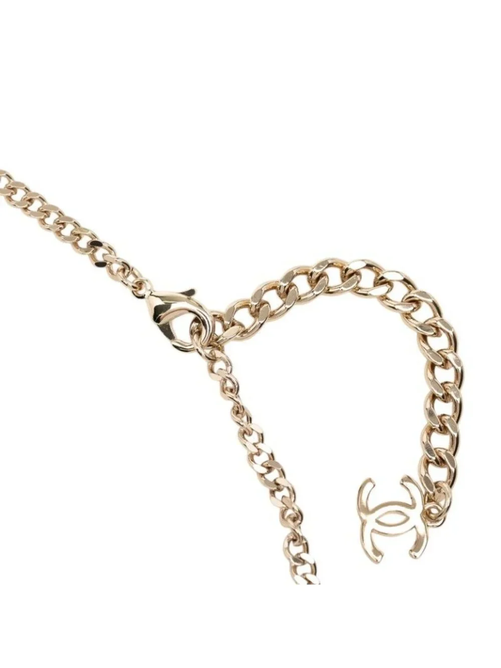 Chanel CC Logo Chain Necklace Gold Blue Black Plated Leather Denim